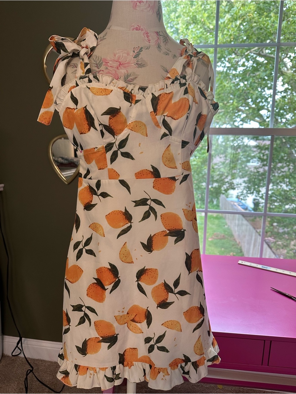 Cider White Mini Dress with Orange Fruit Print